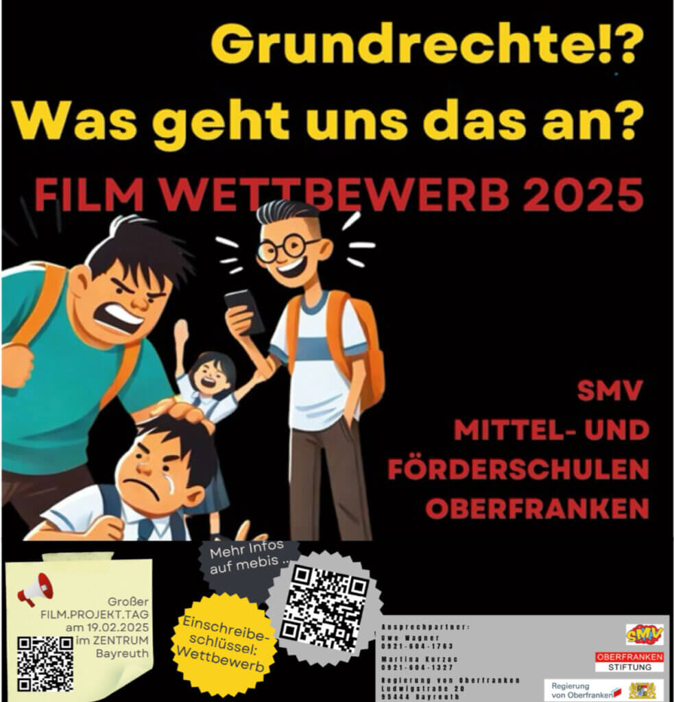 Werbeplakat zum Filmwettbewerb "Grundrechte!? Was geht uns das an?"